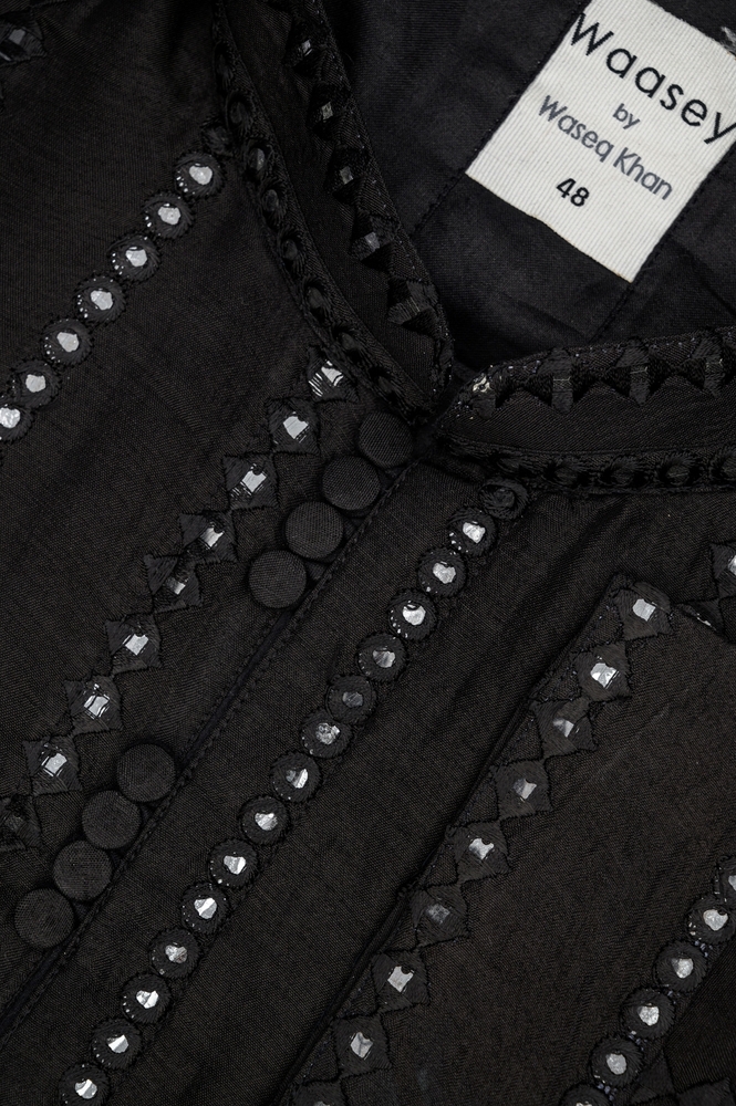 Black Mirror-Work Panjabi with Button Detail